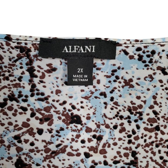 Alfani Sz 2X Blouse Tunic Pullover Silky Point Hem Splatter Pullover Blue Brown - Picture 6 of 7
